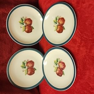 ☆Set of 4. Casuals by China Pearl. Apple Pattern with Green Rim. Salad Plates.☆